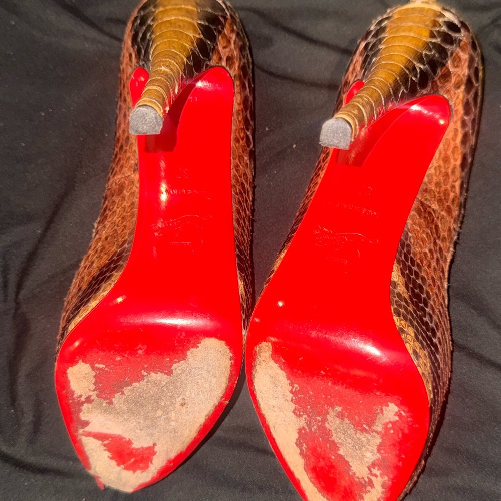 Christian Louboutin Metallic Gold and Brown Heels - Picture 3 of 4
